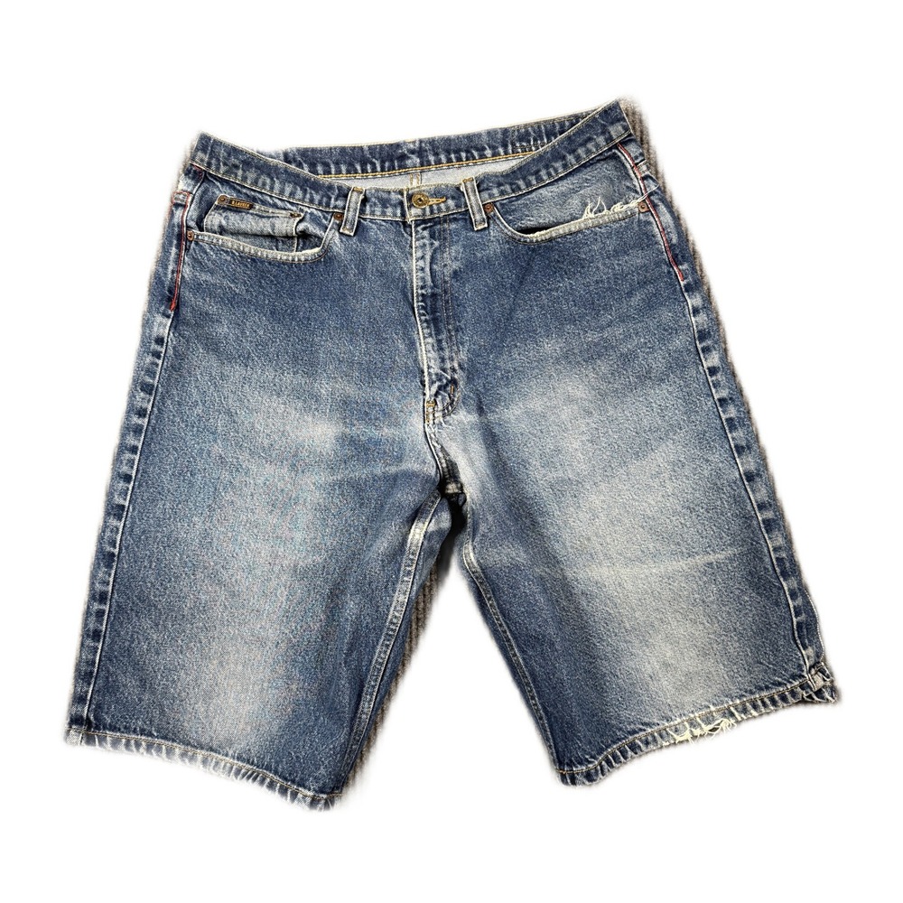 Ralph Lauren Banner Distressed Denim Jorts Blue Mens 34 Long Baggy Shorts
